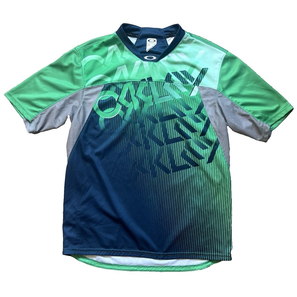Oakley Retro Fade Cycling Jersey Mens Size Large Green Blue Short Sleeve